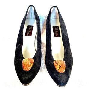 SESTO MEUCCI BLACK SUEDE w POLISHED MAHOGANY S-9.5